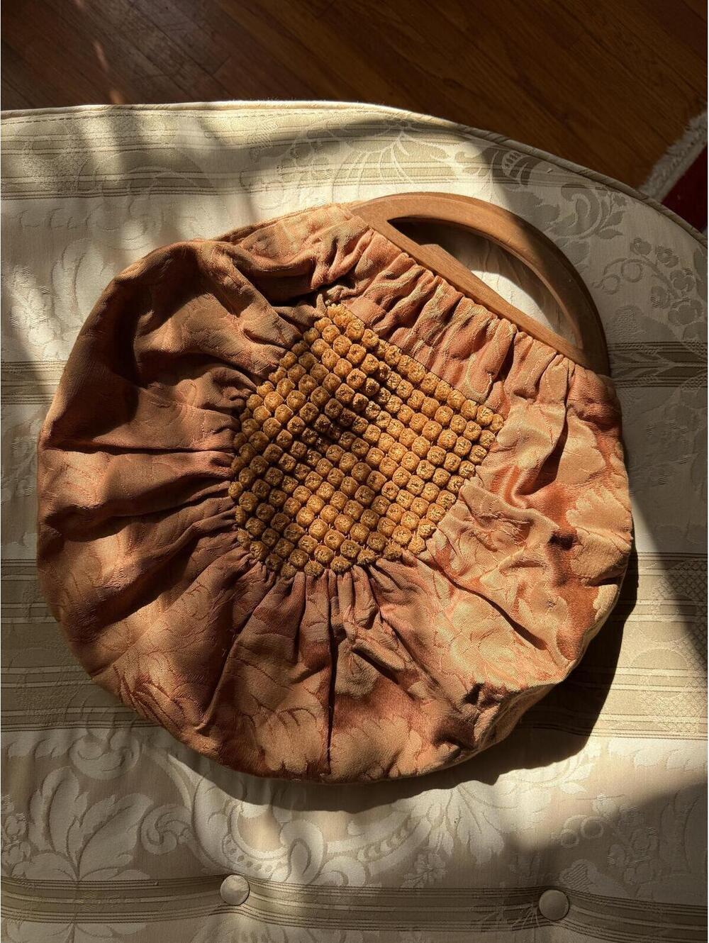 1970s Fabric Purse with Wooden Handles
